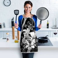 Hawaii Ukulele Apron Tropical Flowers With Palaka Effect Black Version - Polynesian Pride