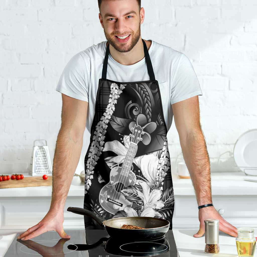 Hawaii Ukulele Apron Tropical Flowers With Palaka Effect Black Version - Polynesian Pride