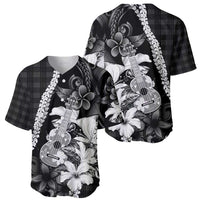 Hawaii Ukulele Baseball Jersey Tropical Flowers With Palaka Effect Black Version - Polynesian Pride