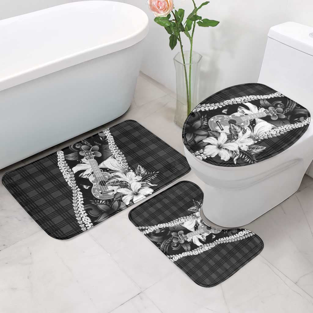 Hawaii Ukulele Bathroom Set Tropical Flowers With Palaka Effect Black Version - Polynesian Pride