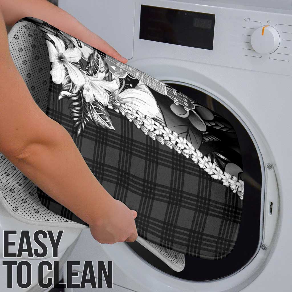 Hawaii Ukulele Bathroom Set Tropical Flowers With Palaka Effect Black Version - Polynesian Pride