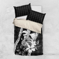 Hawaii Ukulele Bedding Set Tropical Flowers With Palaka Effect Black Version - Polynesian Pride