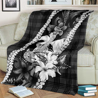 Hawaii Ukulele Blanket Tropical Flowers With Palaka Effect Black Version - Polynesian Pride