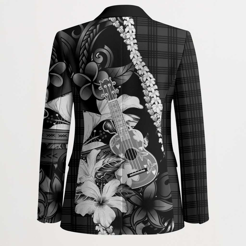 Hawaii Ukulele Blazer Tropical Flowers With Palaka Effect Black Version - Polynesian Pride