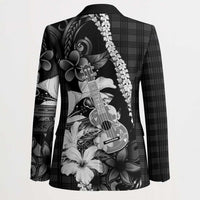Hawaii Ukulele Blazer Tropical Flowers With Palaka Effect Black Version - Polynesian Pride