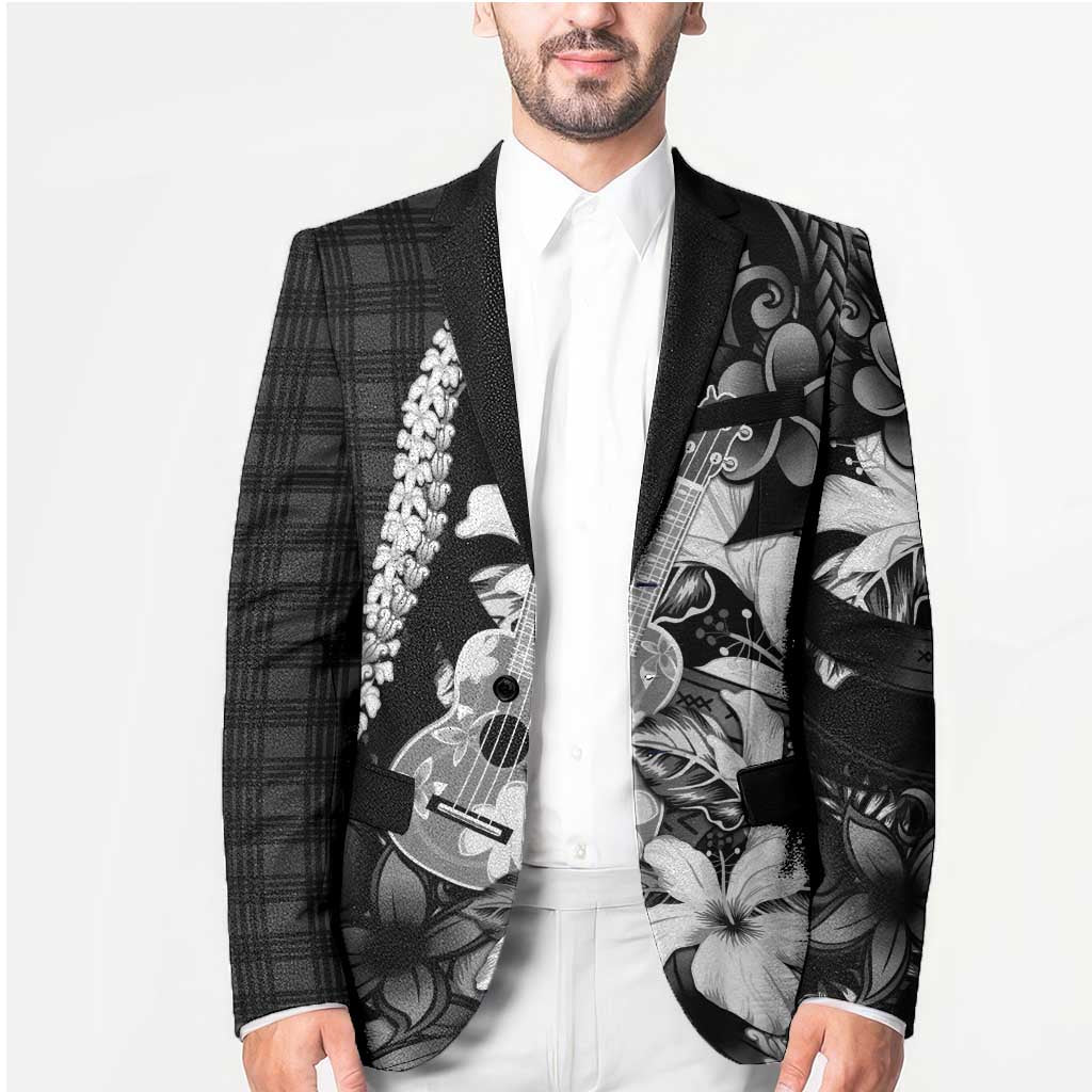Hawaii Ukulele Blazer Tropical Flowers With Palaka Effect Black Version - Polynesian Pride