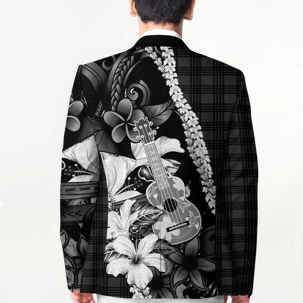 Hawaii Ukulele Blazer Tropical Flowers With Palaka Effect Black Version - Polynesian Pride