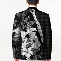 Hawaii Ukulele Blazer Tropical Flowers With Palaka Effect Black Version - Polynesian Pride