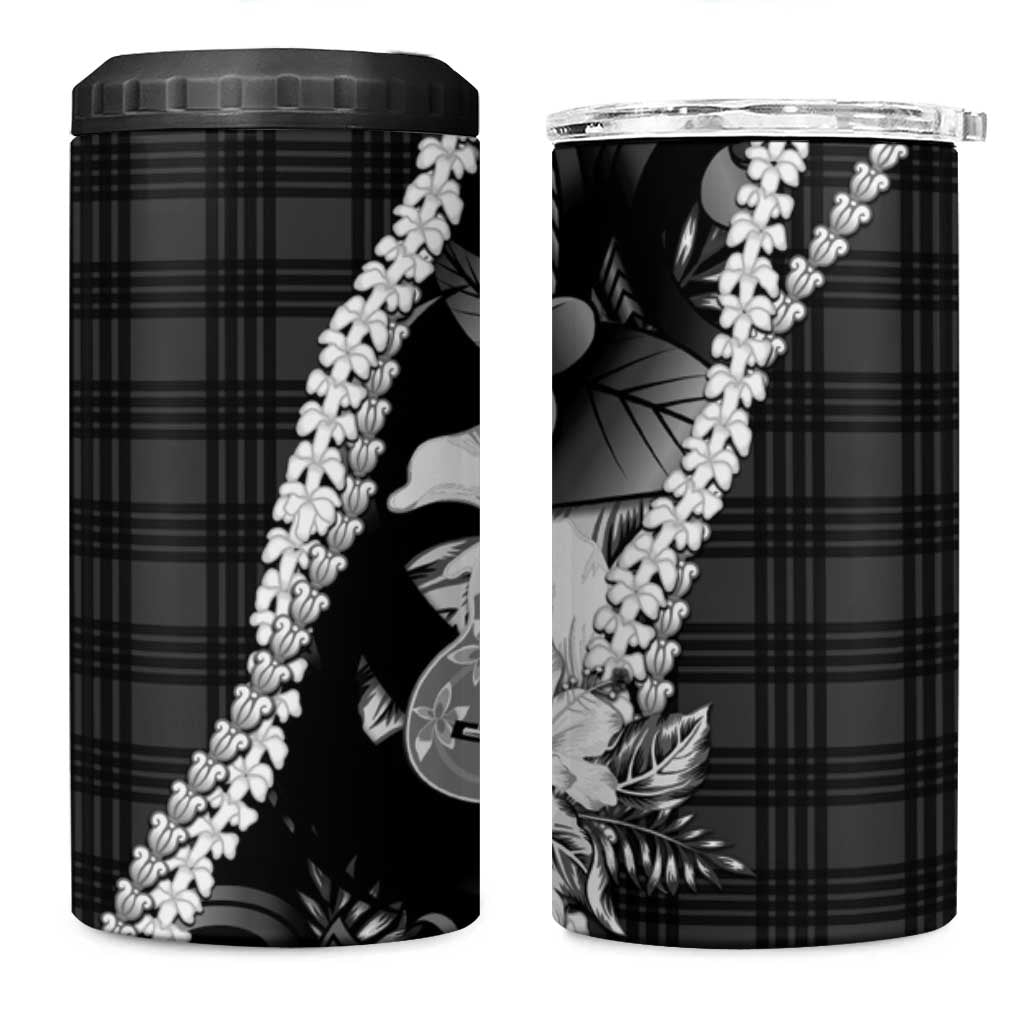 Hawaii Ukulele 4 in 1 Can Cooler Tumbler Tropical Flowers With Palaka Effect Black Version - Polynesian Pride