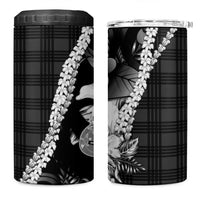 Hawaii Ukulele 4 in 1 Can Cooler Tumbler Tropical Flowers With Palaka Effect Black Version - Polynesian Pride