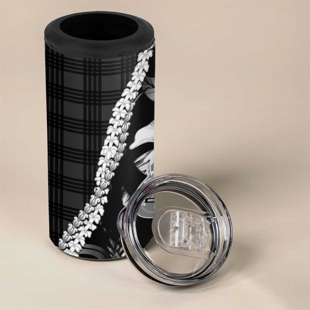 Hawaii Ukulele 4 in 1 Can Cooler Tumbler Tropical Flowers With Palaka Effect Black Version - Polynesian Pride