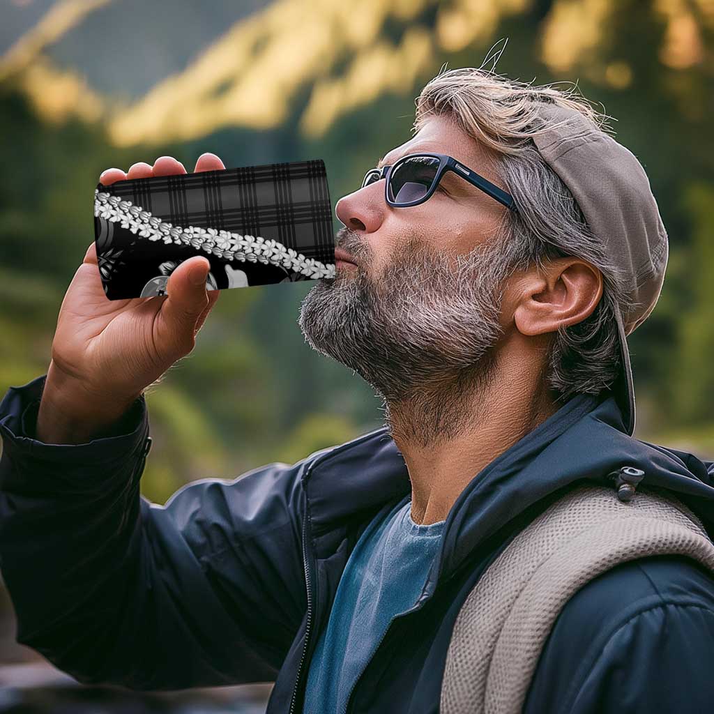 Hawaii Ukulele 4 in 1 Can Cooler Tumbler Tropical Flowers With Palaka Effect Black Version - Polynesian Pride