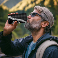 Hawaii Ukulele 4 in 1 Can Cooler Tumbler Tropical Flowers With Palaka Effect Black Version - Polynesian Pride