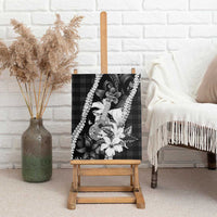 Hawaii Ukulele Canvas Wall Art Tropical Flowers With Palaka Effect Black Version - Polynesian Pride