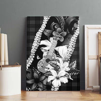 Hawaii Ukulele Canvas Wall Art Tropical Flowers With Palaka Effect Black Version - Polynesian Pride