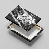 Hawaii Ukulele Canvas Wall Art Tropical Flowers With Palaka Effect Black Version - Polynesian Pride