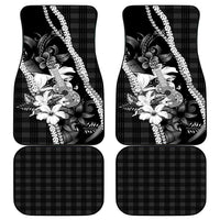 Hawaii Ukulele Car Mats Tropical Flowers With Palaka Effect Black Version - Polynesian Pride
