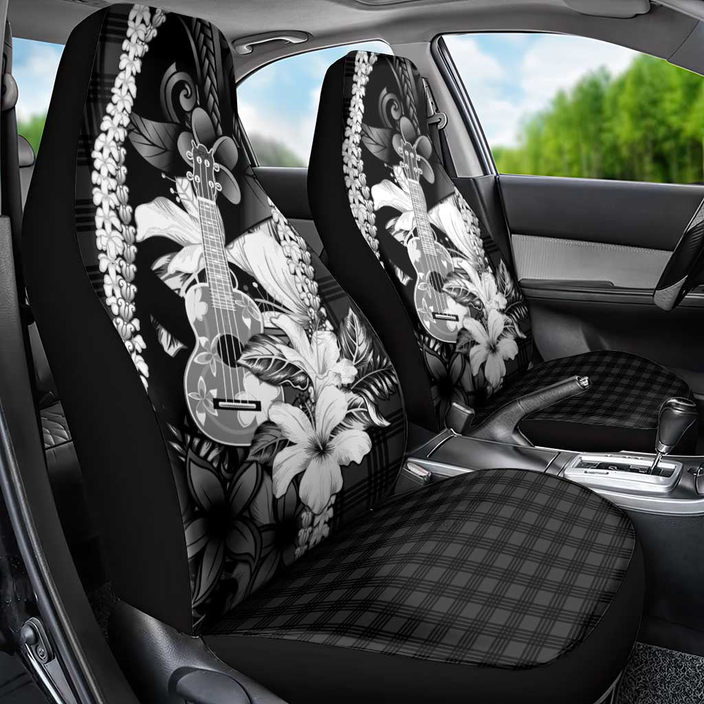 Hawaii Ukulele Car Seat Cover Tropical Flowers With Palaka Effect Black Version - Polynesian Pride