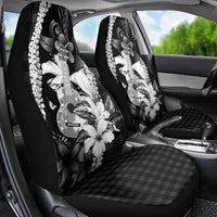 Hawaii Ukulele Car Seat Cover Tropical Flowers With Palaka Effect Black Version - Polynesian Pride