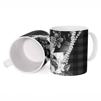 Hawaii Ukulele Ceramic Mug Tropical Flowers With Palaka Effect Black Version - Polynesian Pride