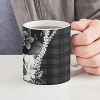 Hawaii Ukulele Ceramic Mug Tropical Flowers With Palaka Effect Black Version - Polynesian Pride