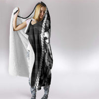 Hawaii Ukulele Hooded Blanket Tropical Flowers With Palaka Effect Black Version - Polynesian Pride