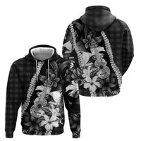 Hawaii Ukulele Hoodie Tropical Flowers With Palaka Effect Black Version - Polynesian Pride