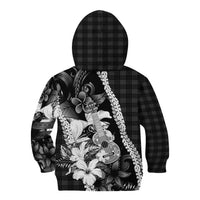 Hawaii Ukulele Kid Hoodie Tropical Flowers With Palaka Effect Black Version - Polynesian Pride