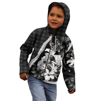 Hawaii Ukulele Kid Hoodie Tropical Flowers With Palaka Effect Black Version - Polynesian Pride