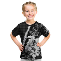 Hawaii Ukulele Kid T Shirt Tropical Flowers With Palaka Effect Black Version - Polynesian Pride