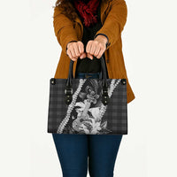 Hawaii Ukulele Leather Bag Tropical Flowers With Palaka Effect Black Version - Polynesian Pride