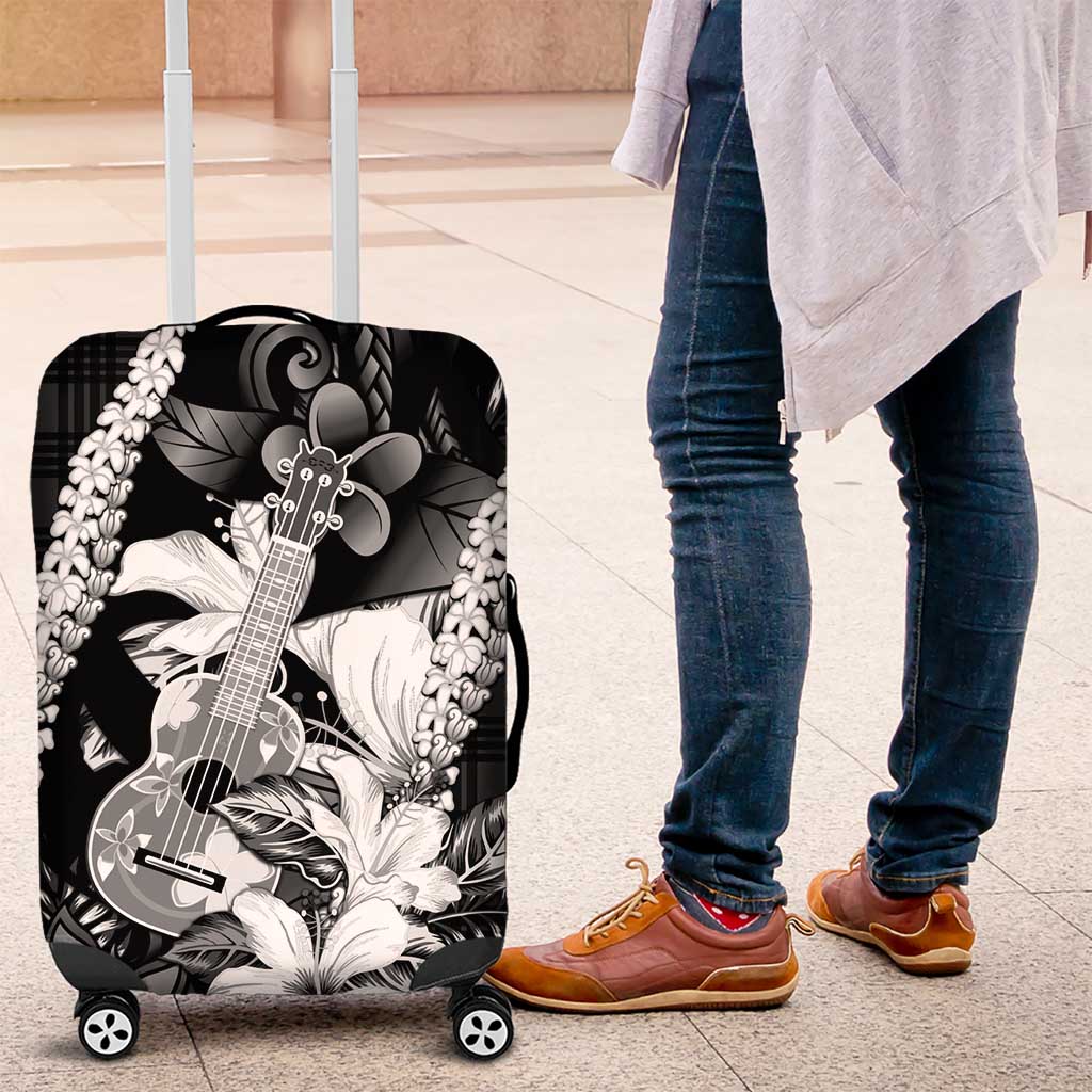 Hawaii Ukulele Luggage Cover Tropical Flowers With Palaka Effect Black Version - Polynesian Pride