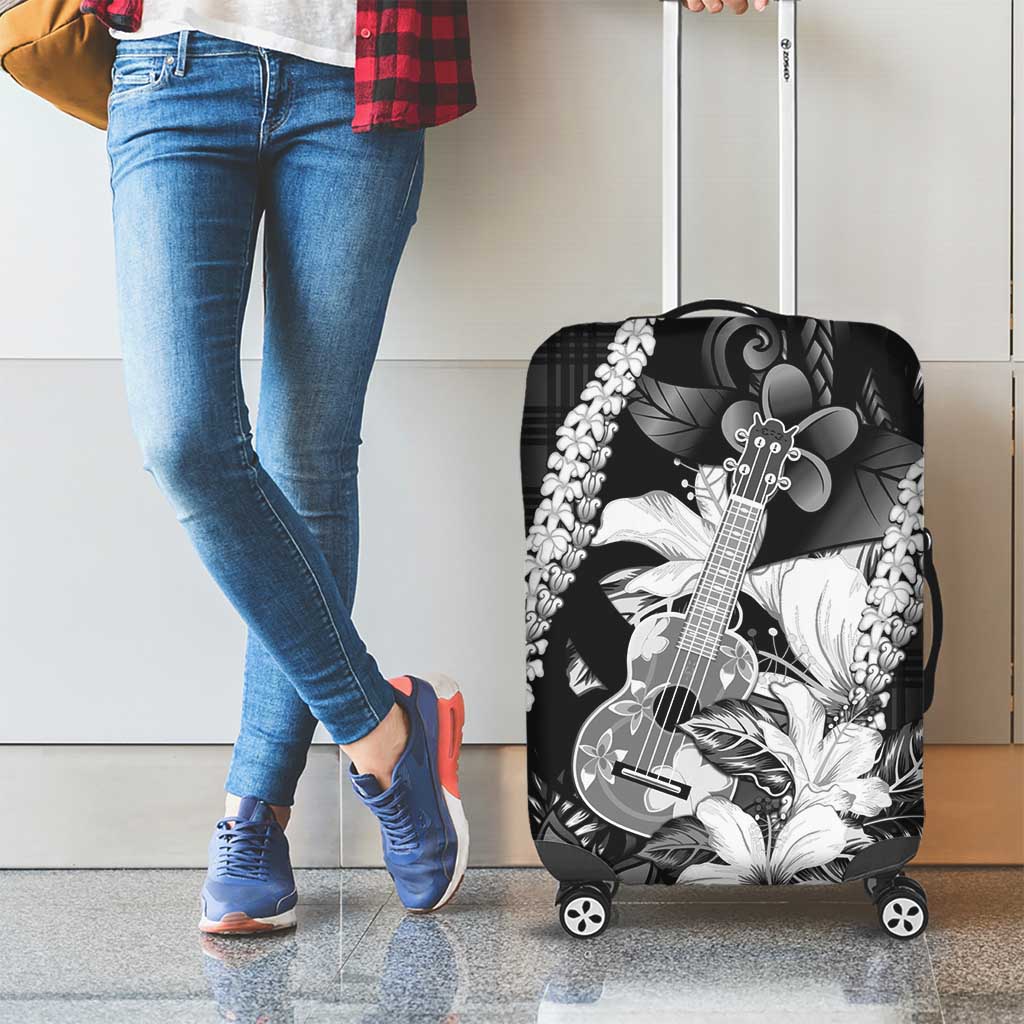 Hawaii Ukulele Luggage Cover Tropical Flowers With Palaka Effect Black Version - Polynesian Pride