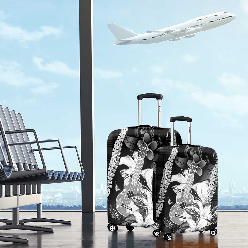 Hawaii Ukulele Luggage Cover Tropical Flowers With Palaka Effect Black Version - Polynesian Pride