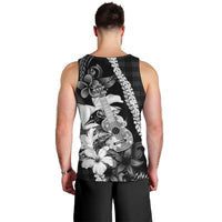Hawaii Ukulele Men Tank Top Tropical Flowers With Palaka Effect Black Version - Polynesian Pride