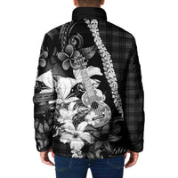 Hawaii Ukulele Padded Jacket Tropical Flowers With Palaka Effect Black Version - Polynesian Pride