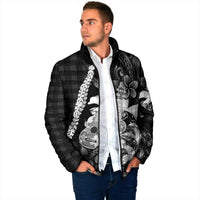 Hawaii Ukulele Padded Jacket Tropical Flowers With Palaka Effect Black Version - Polynesian Pride