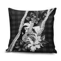 Hawaii Ukulele Pillow Cover Tropical Flowers With Palaka Effect Black Version - Polynesian Pride