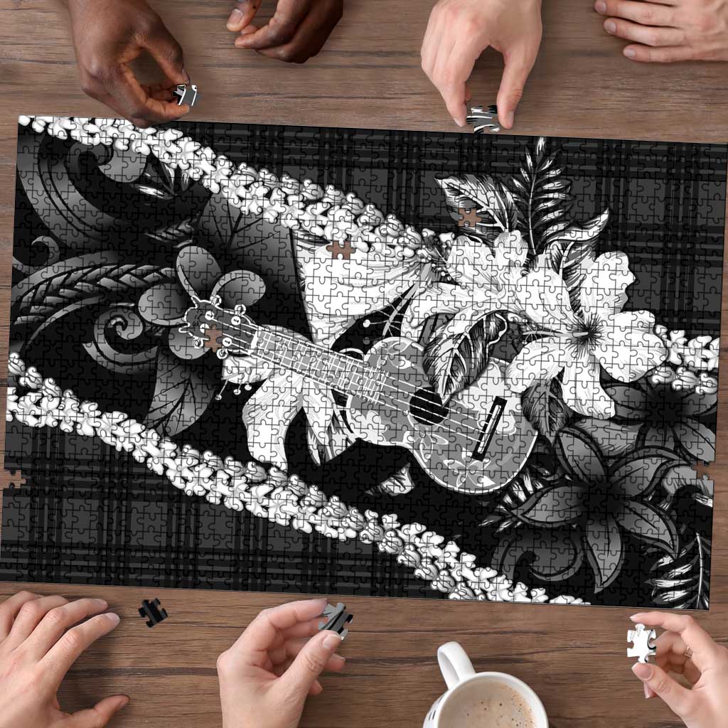 Hawaii Ukulele Puzzle Tropical Flowers With Palaka Effect Black Version - Polynesian Pride
