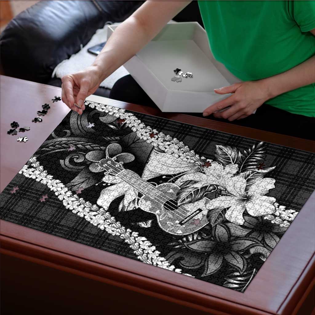 Hawaii Ukulele Puzzle Tropical Flowers With Palaka Effect Black Version - Polynesian Pride