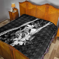 Hawaii Ukulele Quilt Tropical Flowers With Palaka Effect Black Version - Polynesian Pride