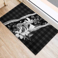 Hawaii Ukulele Rubber Doormat Tropical Flowers With Palaka Effect Black Version - Polynesian Pride