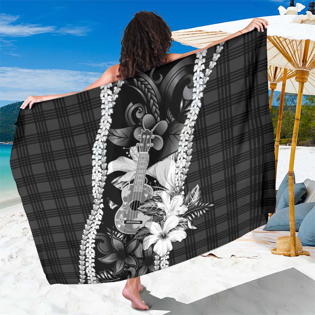 Hawaii Ukulele Sarong Tropical Flowers With Palaka Effect Black Version - Polynesian Pride