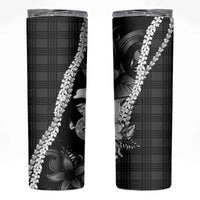 Hawaii Ukulele Skinny Tumbler Tropical Flowers With Palaka Effect Black Version - Polynesian Pride