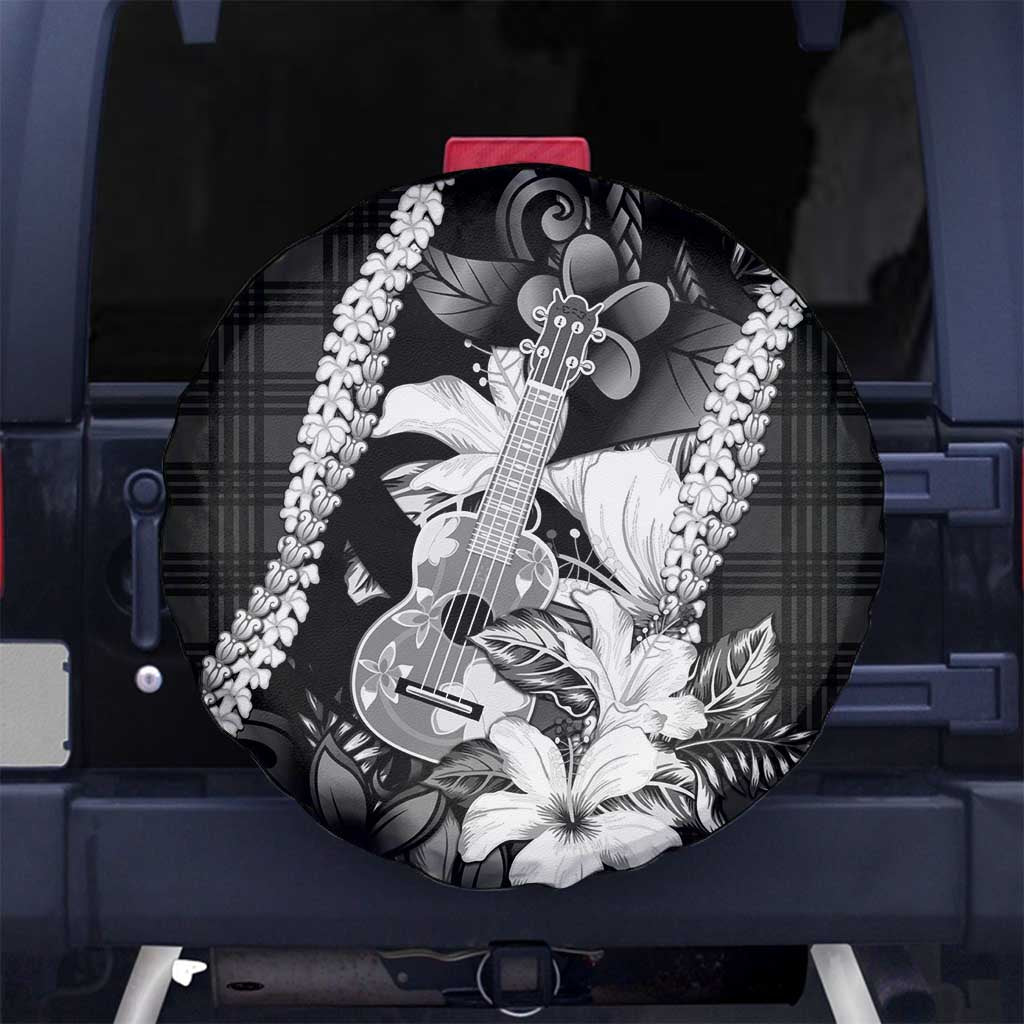Hawaii Ukulele Spare Tire Cover Tropical Flowers With Palaka Effect Black Version - Polynesian Pride