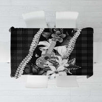 Hawaii Ukulele Tablecloth Tropical Flowers With Palaka Effect Black Version - Polynesian Pride