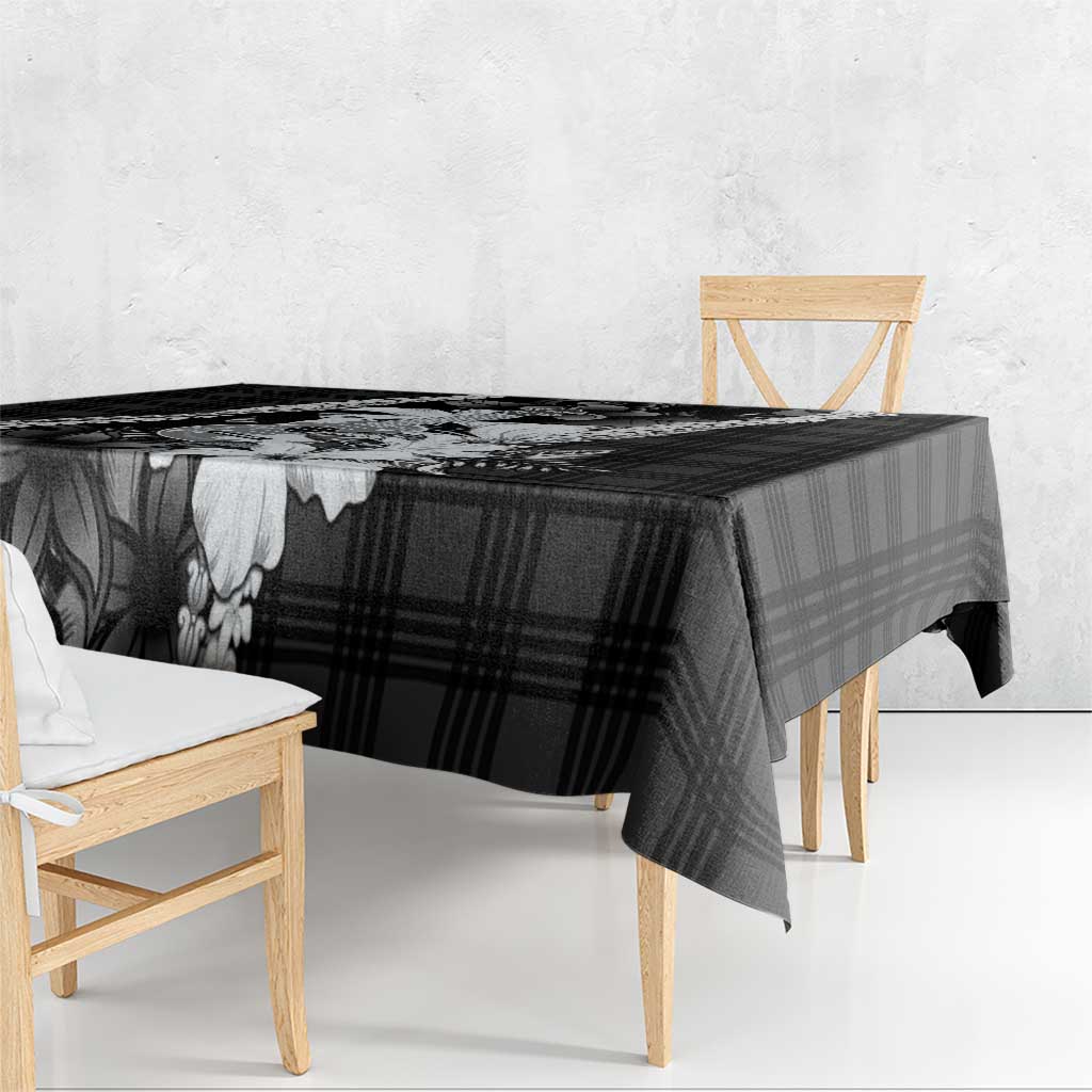 Hawaii Ukulele Tablecloth Tropical Flowers With Palaka Effect Black Version - Polynesian Pride