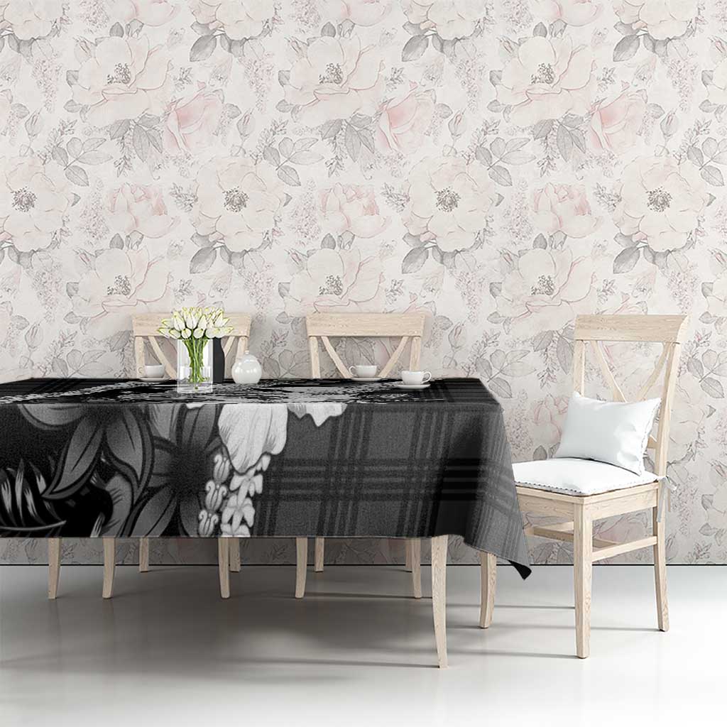 Hawaii Ukulele Tablecloth Tropical Flowers With Palaka Effect Black Version - Polynesian Pride