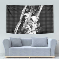 Hawaii Ukulele Tapestry Tropical Flowers With Palaka Effect Black Version - Polynesian Pride