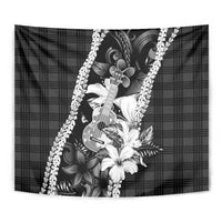 Hawaii Ukulele Tapestry Tropical Flowers With Palaka Effect Black Version - Polynesian Pride